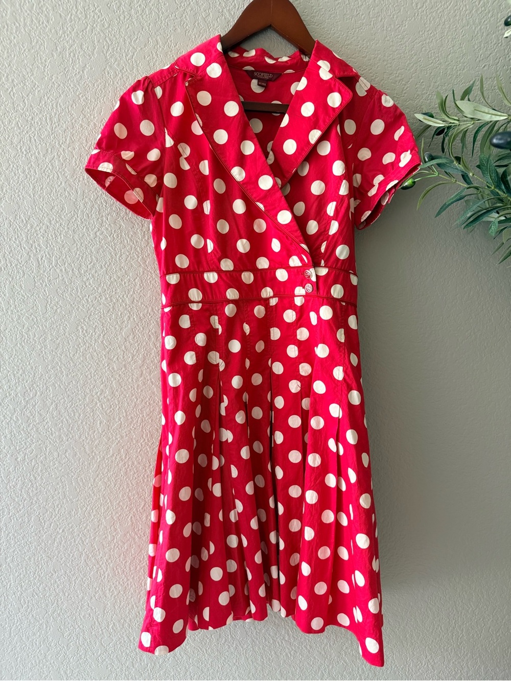 Red Polka Dot Dress with White Spots - Classic Fit